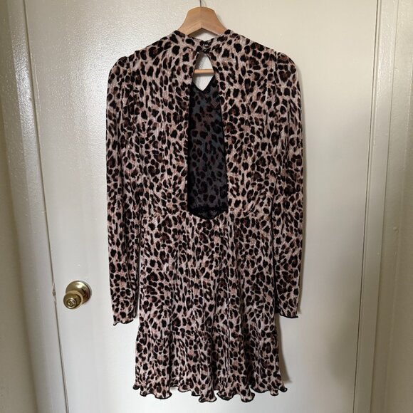 Saylor Emerson Leopard Long Sleeve Pleated Mini Dress M - Picture 7 of 8